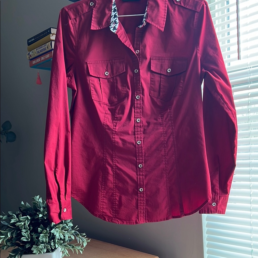 Red Button-Up Shirt - New York and Company XS
